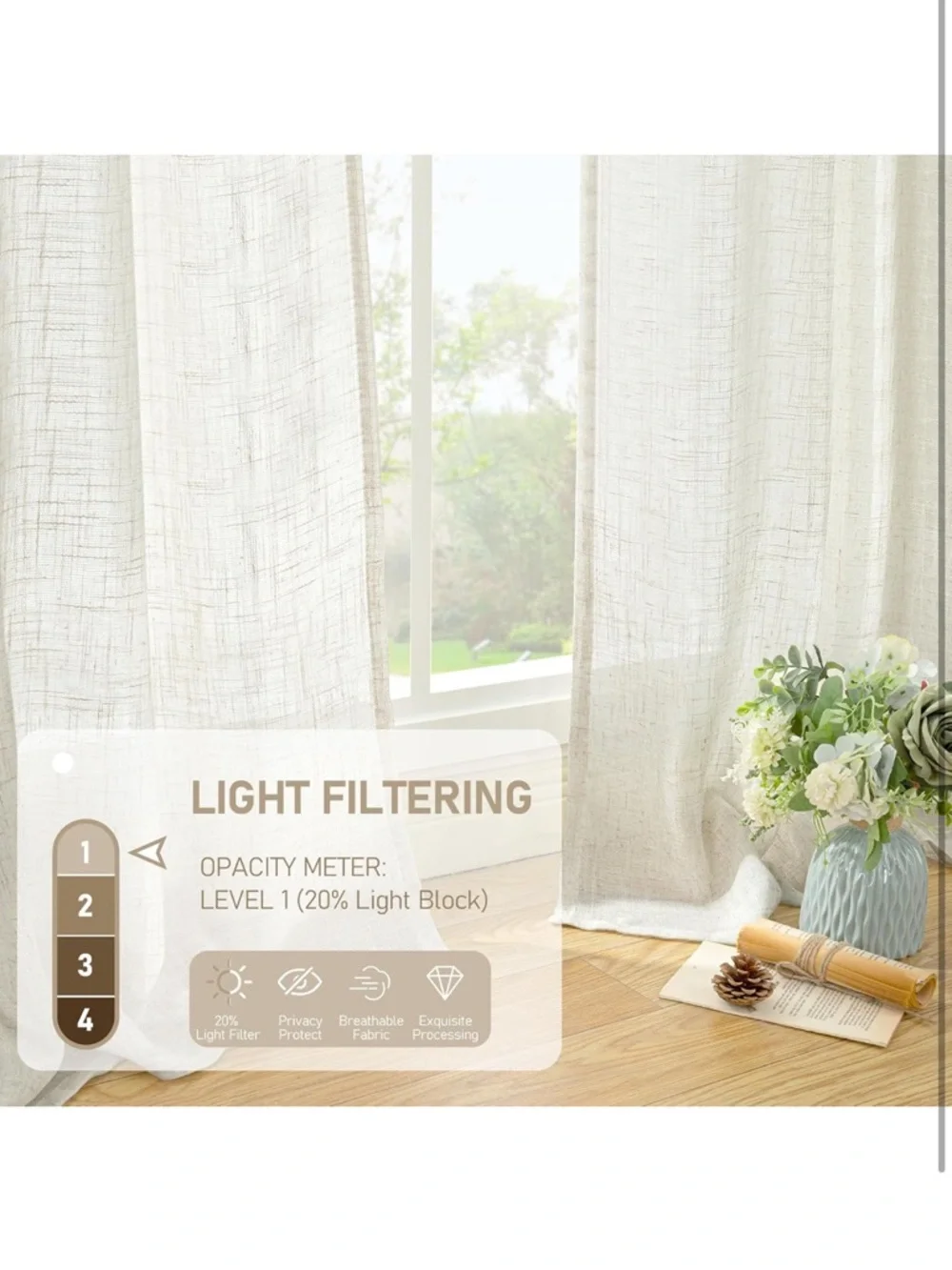Lamit natural light filtering linen curtains 52 x 90” 2 panels